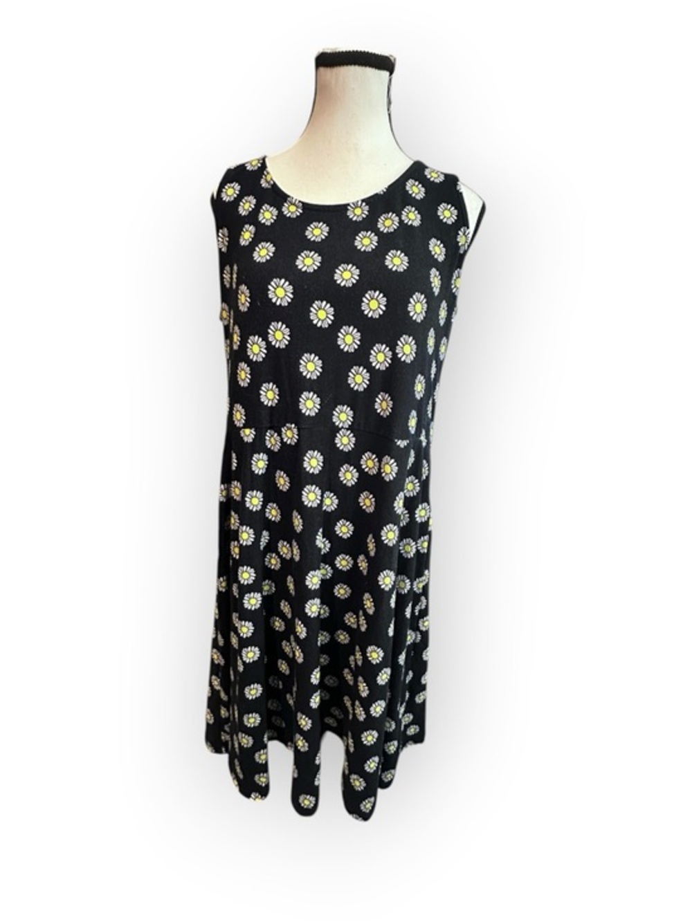 Women’s L 2dye4 Black Daisy Print Sleeveless Midi Dress